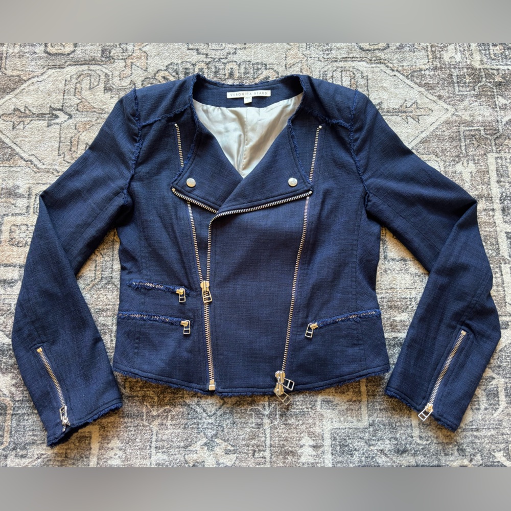 Veronica Beard Stevie Fringe Dual Zip Moto Biker Jacket Size 6